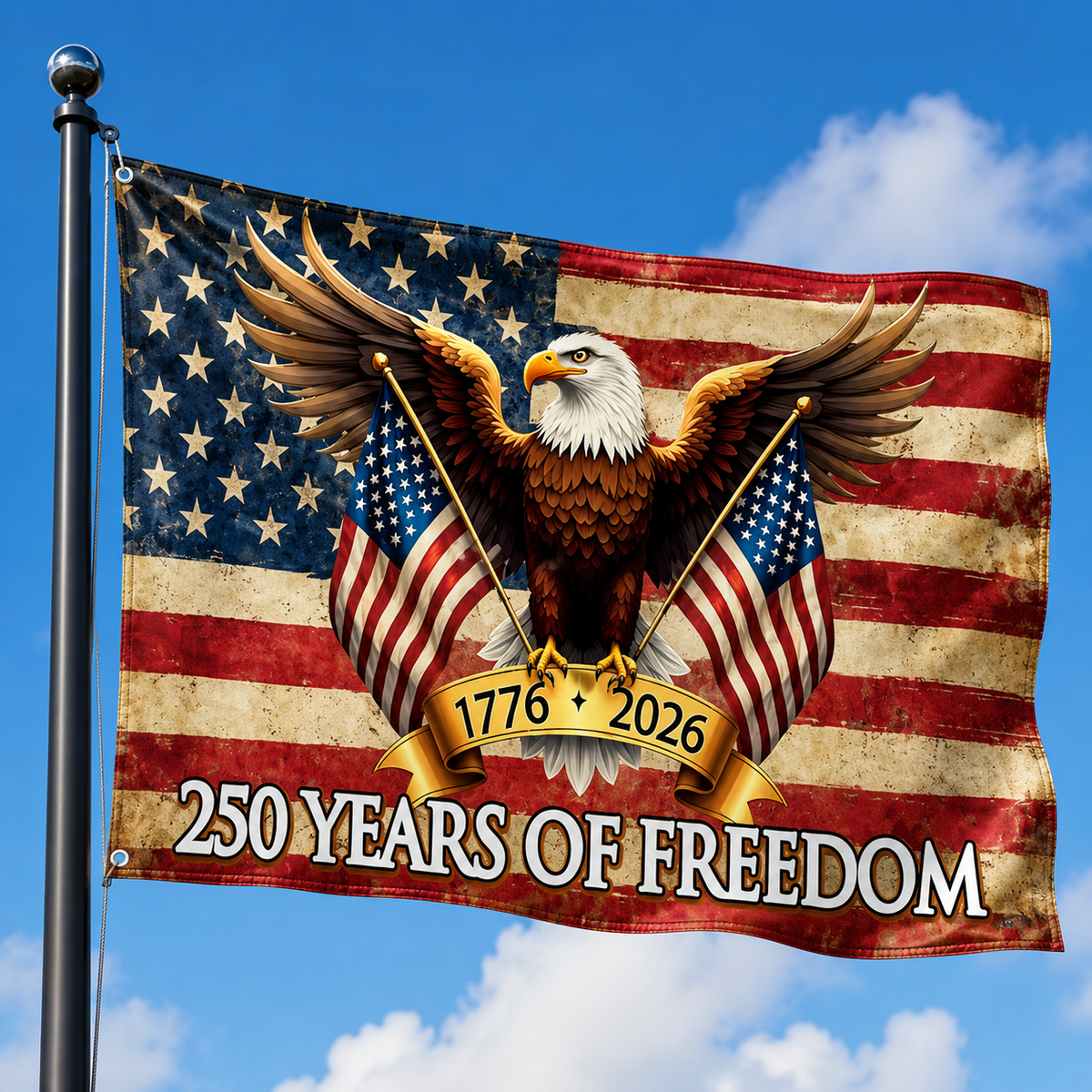 USA 250th Anniversary 1776-2026 Double Sided Flag – Flying Eagle 250 Years of Blessings One Nation Under God Decor