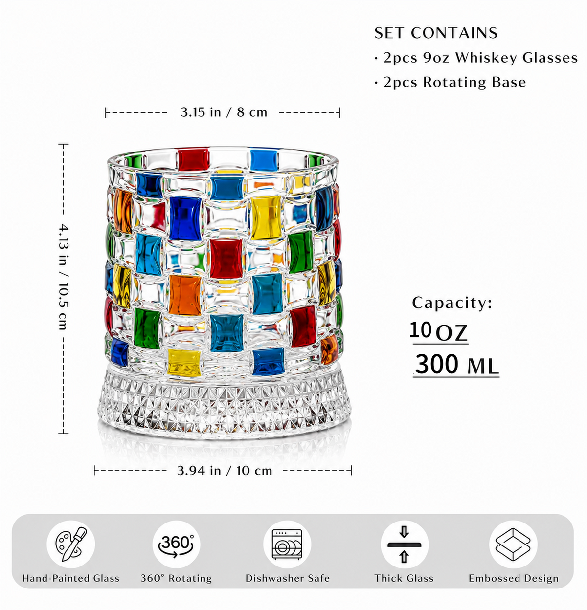10oz Spinning Whiskey Glasses Set