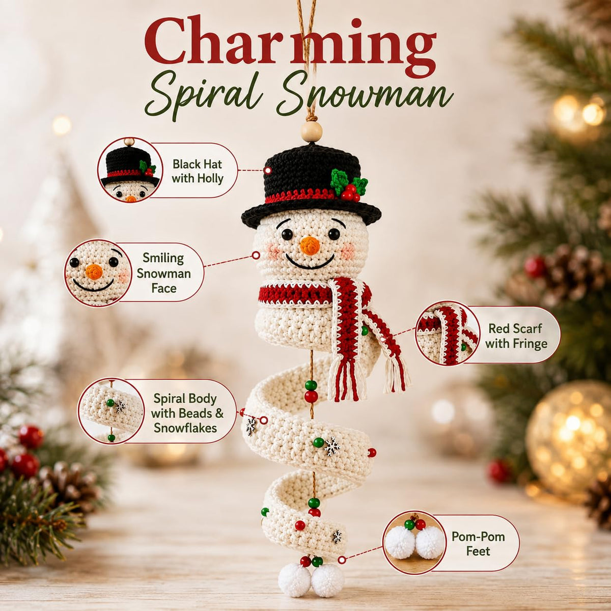 🔥3D Christmas Crafts Kit🎁Crochet Snowman Spiral Ornament DIY Kit✨